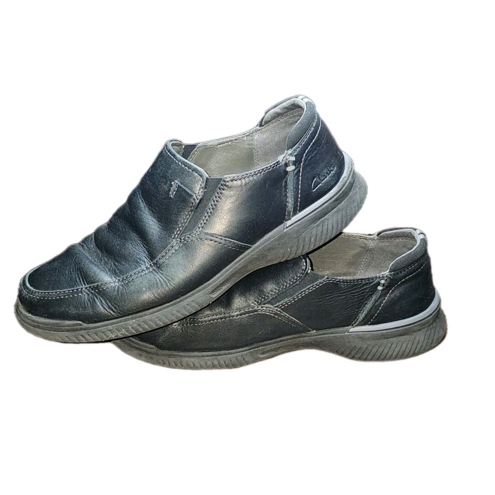 Clarks Size 10.5 W Men's Contour Confort Step-In Slip-On Loafer Black Leather